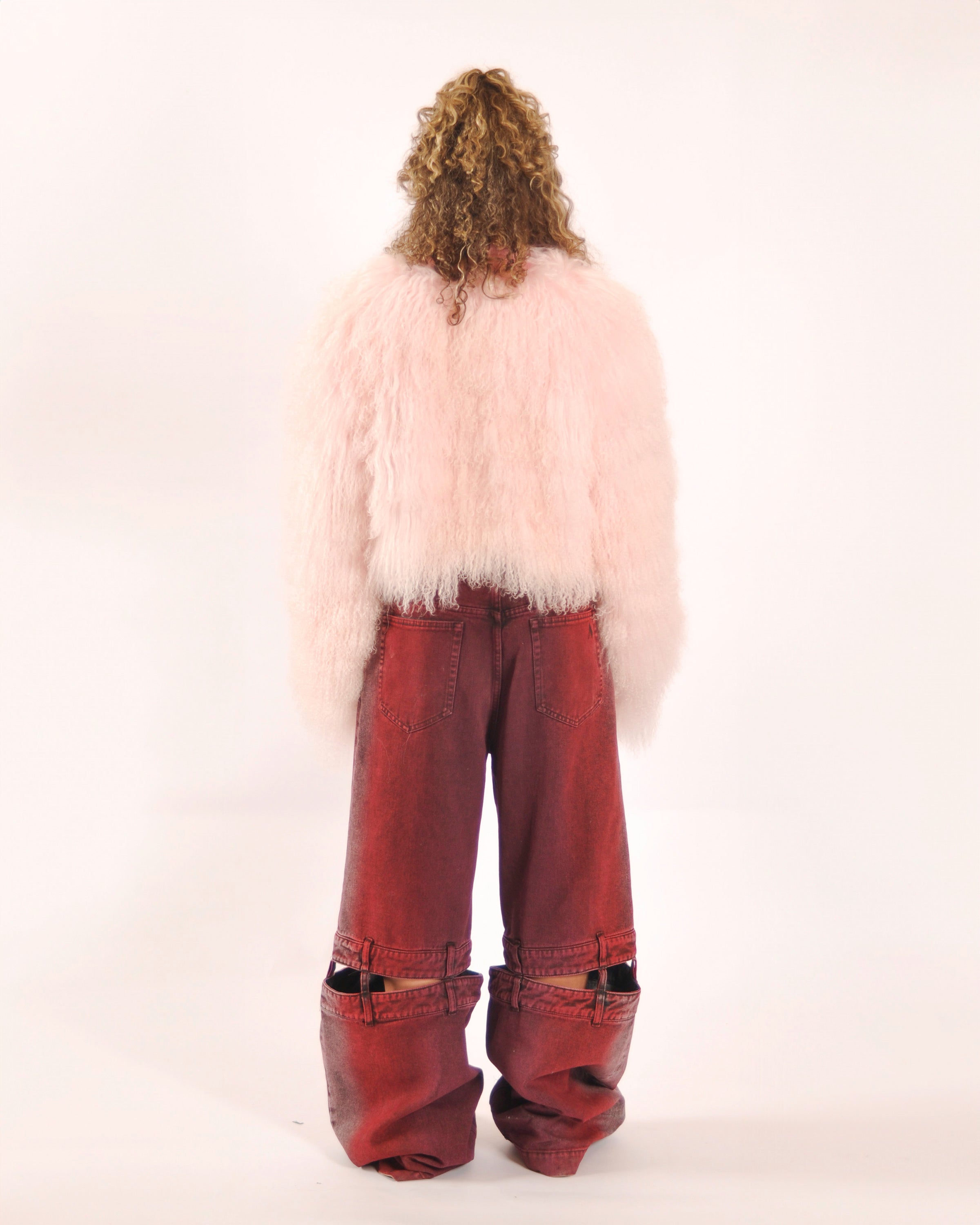 Mongolian Lamb Fur Jacket - Pink