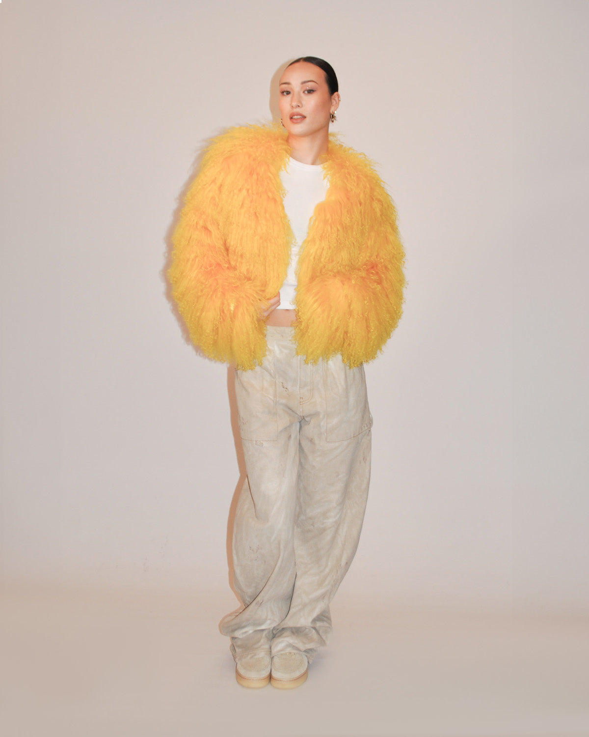 Mongolian Lamb Fur Jacket - Yellow