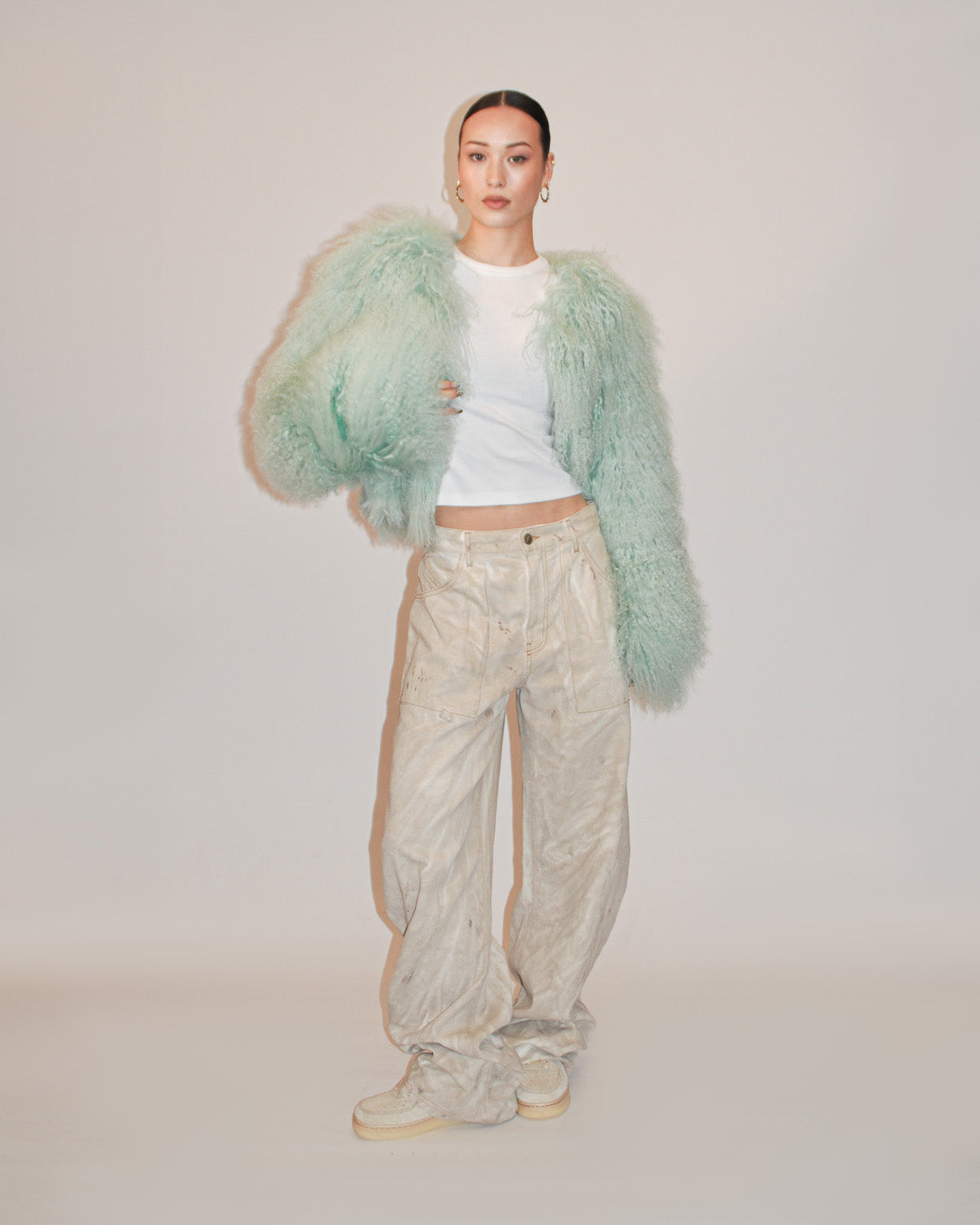 Mongolian Lamb Fur Jacket - Mint Green