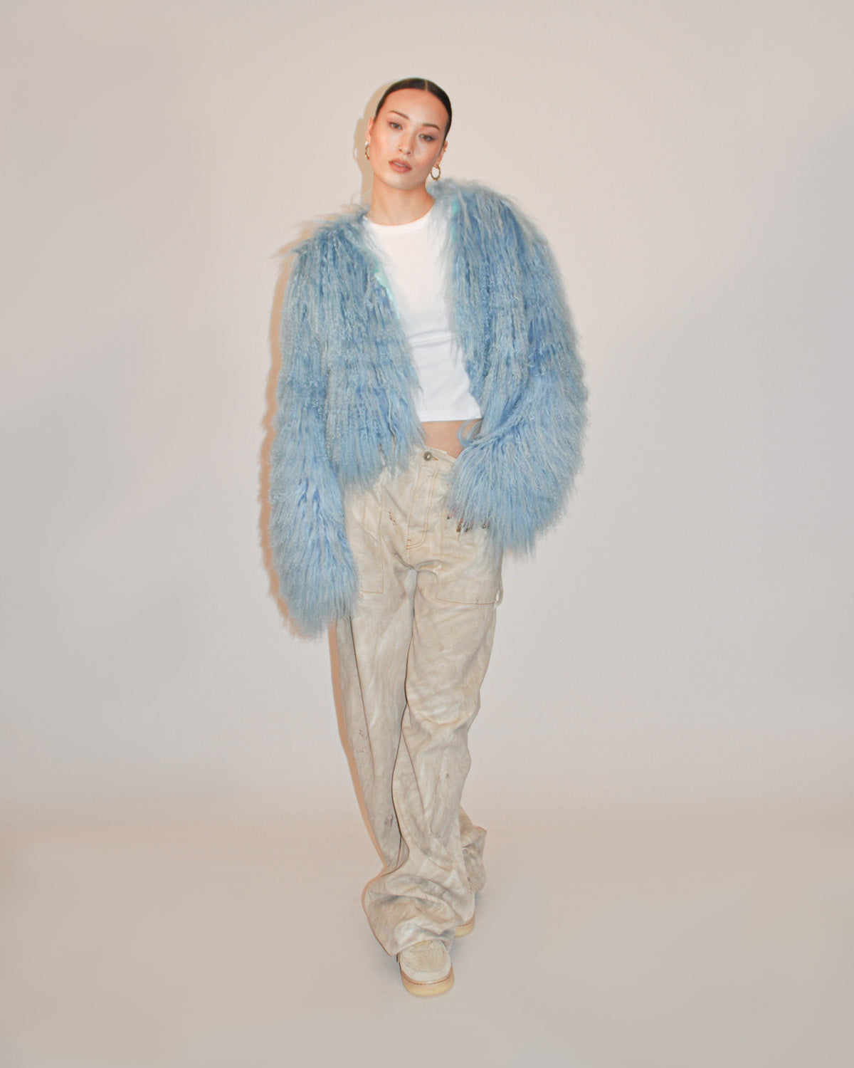 Mongolian Lamb Fur Jacket - Baby Blue