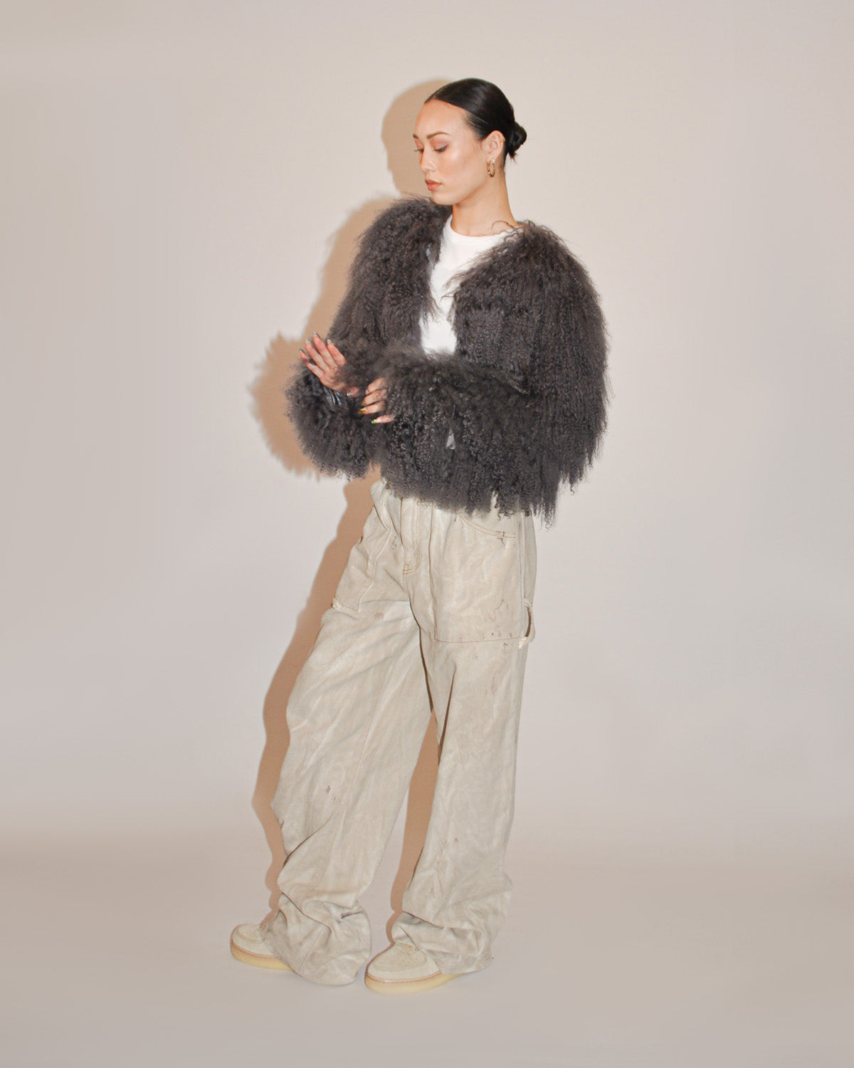 Mongolian Lamb Fur Jacket - Grey