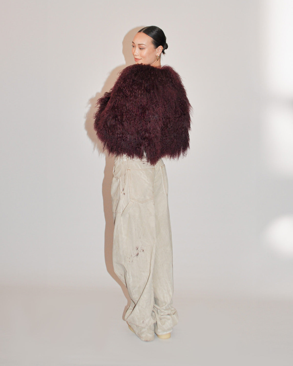 Mongolian Lamb Fur Jacket - Burgundy